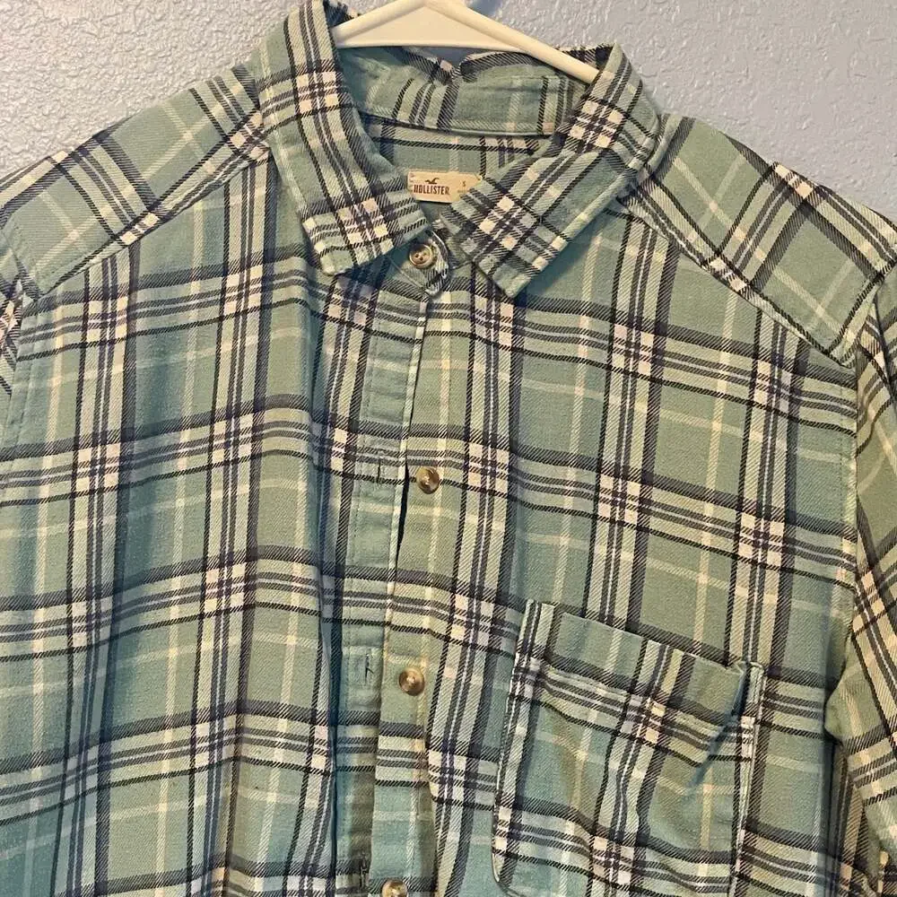 Hollister S Small Seafoam Plaid Button Up Long Sleeve Flannel y2k